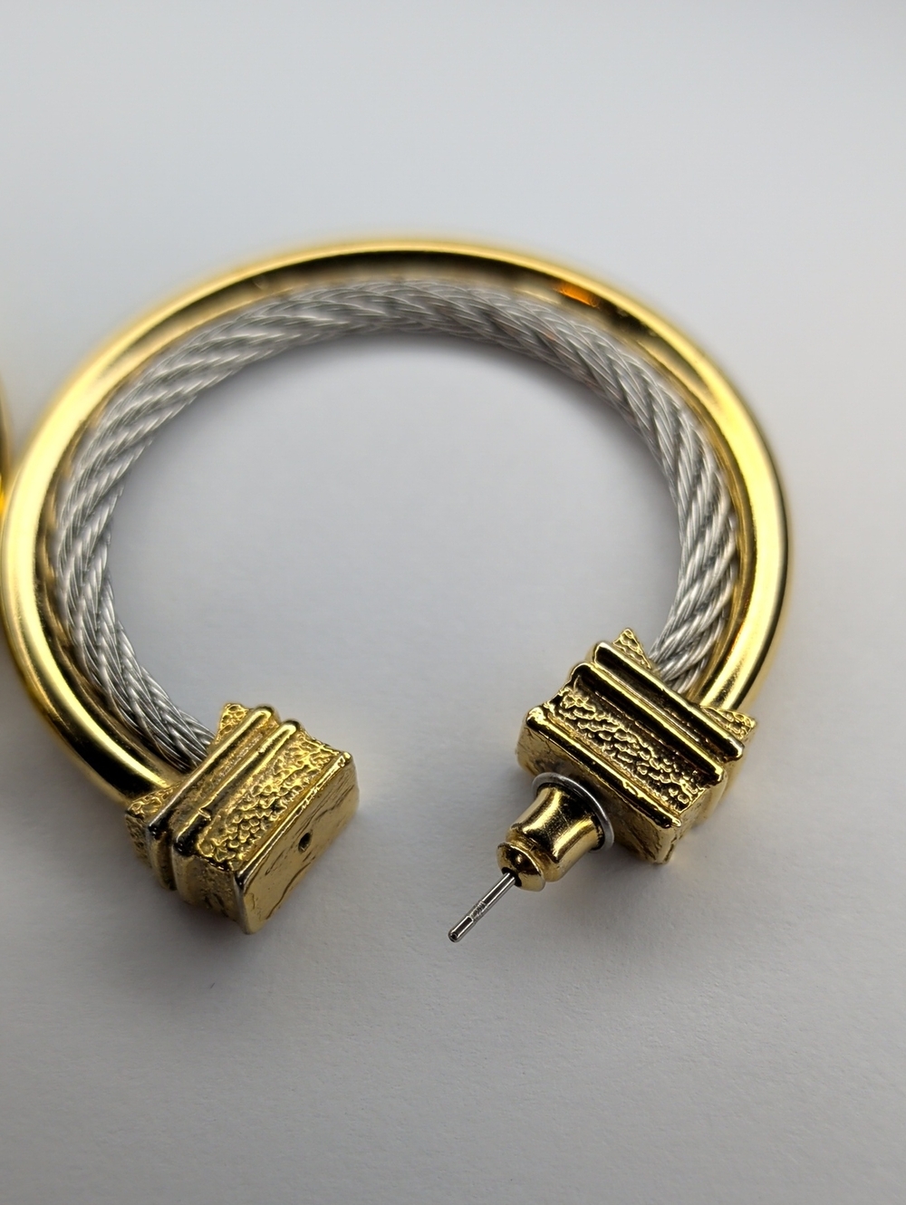 Women's Hoop Earrings Twisted Rope & Cable Silver Gold Tone Two Tone 1.75" - Picture 5 of 9